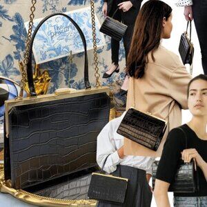 🆕 OROTON 🧿 NWOT Black Icon Frame Croco Clutch